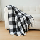 Classic Black White Checkered Faux Cashmere Blanket, 130 x 210 cm, 650g - Front View