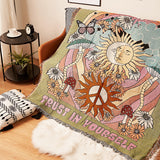 Humen Face Sun Artistic Jacquard Throw Blanket - American Style Illustrated Sofa Cover & Tapestry - 130 x 160cm - Front View