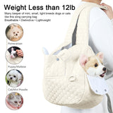 Beige Cozy Quilted Pet Carrier Backpack - Front Pack Sling for Cats & Small Dogs - Travel & Outdoor - Side View