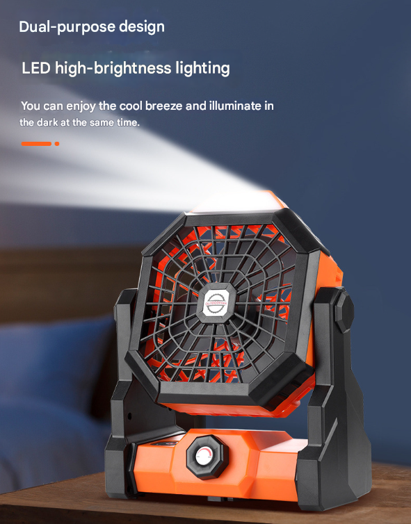 Black-green Portable USB Camping Fan with 7800mAh Battery and 3-Mode LED Lighting