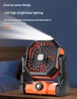 Black Portable USB Camping Fan with 7800mAh Battery and 3-Mode LED Lighting