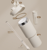 Creamy White - Baby 3 30oz Ceramic-Lined Insulated Tumbler with Handle, 735ml Stainless Steel Travel Mug - Front View