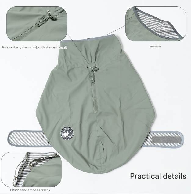65# Grey Waterproof Reflective Dog Raincoat for Small to Large Dogs