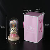 Enchanted Rose & Teddy Bear in Glass Dome with LED Lights - I Love You