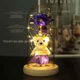 Enchanted Rose & Teddy Bear in Glass Dome with LED Lights - I Love You