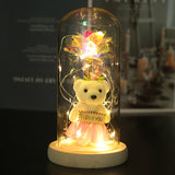 Enchanted Rose & Teddy Bear in Glass Dome with LED Lights - I Love You