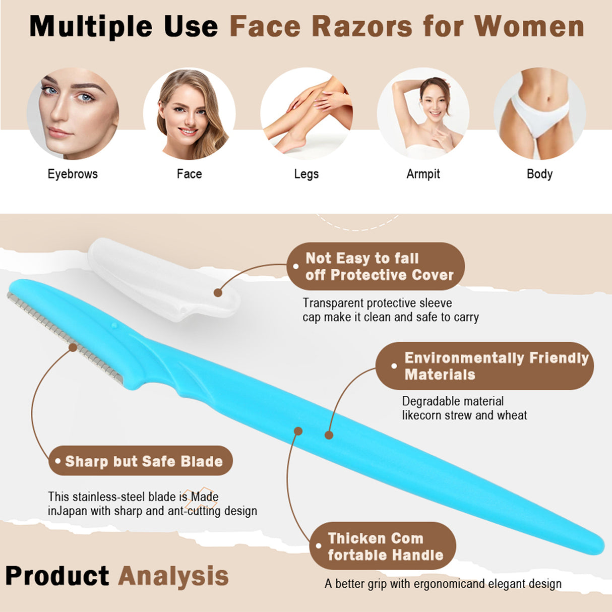 40-Piece Eyebrow Razor & Dermaplaning Tool Set(Pink)