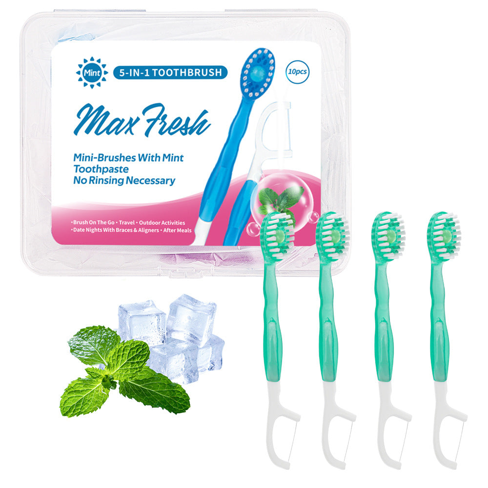 4-in-1 Disposable Travel Toothbrush with Flavor Burst Bead(Green plum green tea flavor)