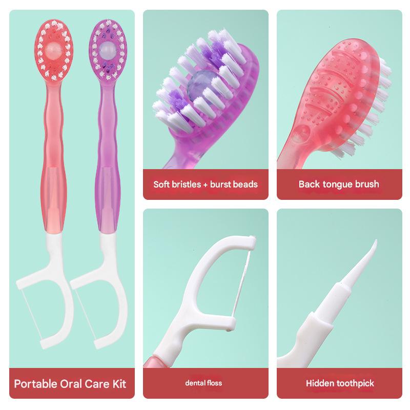 4-in-1 Disposable Travel Toothbrush with Flavor Burst Bead(Green plum green tea flavor)