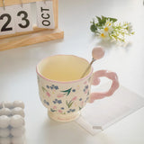Elegant Ceramic Mug with Sculpted Handle,400ml Vintage Inspired Pedestal Design(Matcha Green) - 45-Degree Angle