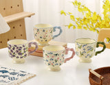 Elegant Ceramic Mug with Sculpted Handle,400ml Vintage Inspired Pedestal Design(Roland purple)