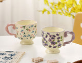Elegant Ceramic Mug with Sculpted Handle,400ml Vintage Inspired Pedestal Design(Roland purple) - Front View
