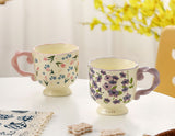 Elegant Ceramic Mug with Sculpted Handle,400ml Vintage Inspired Pedestal Design(Rose pink)