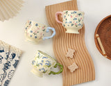 Elegant Ceramic Mug with Sculpted Handle,400ml Vintage Inspired Pedestal Design(Rose pink) - Top-Down View