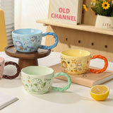 Whimsical Cat & Friends Ceramic Mug - 320ml with Unique Twisted Handle (Blue)