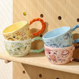 Whimsical Cat & Friends Ceramic Mug - 320ml with Unique Twisted Handle (Blue) - Side View
