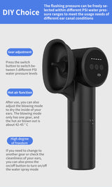 Automatic Electric Ear Wax Removal & Irrigation System - 5 Modes, USB-C, Hot Air Drying(white) - 45-Degree Angle