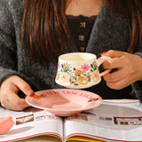 Vintage Floral Ceramic Coffee Cup & Saucer Set(White disc - pink flowers) - Top-Down View