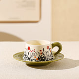 Vintage Floral Ceramic Coffee Cup & Saucer Set(Green disc - green sunflowers)