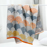 Premium Cartoon Animal Print Gauze Bath Towel - 70x140cm, Soft, Absorbent(Japanese Fan Leaf Orchid 70*140)