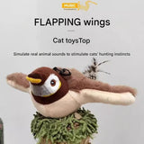 Interactive Flapping Wing Bird Toy for Cats & Dogs,Motion Activated with Sound(Lomi Brown Sparrow) - Front View