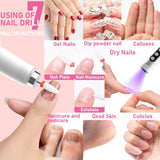 Portable Cordless Electric Nail Drill Kit with UV Lamp - 0-20000RPM, LED Display, 12 Bits(White) - Side View