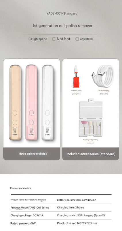 Portable Electric Nail Drill Pen Kit - USB-C Rechargeable, 3-Speed, High Torque, Low Heat(Khaki)