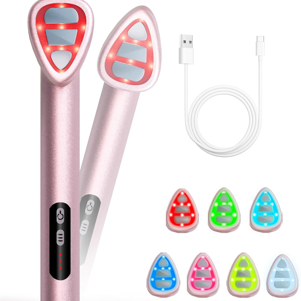 7-in-1 LED Facial Therapy Wand with 180 Rotatable Head & 42C Constant Temperature(pink)