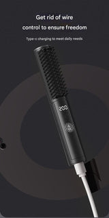 Cordless Hair Straightener Comb - 4 Temperature Settings, USB-C, PTC Heating(black) - Rear View