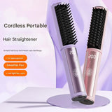 Cordless Hair Straightener Comb - 4 Temperature Settings, USB-C, PTC Heating(pink) - Front View