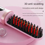 Cordless Hair Straightener Brush - 4000mAh USB-C Rechargeable, 4 Temps, Anti-Scald 3D Comb Design(Pink) - Top-Down View
