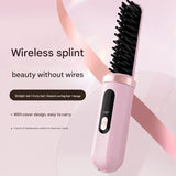 Cordless Hair Straightener Brush - 4000mAh USB-C Rechargeable, 4 Temps, Anti-Scald 3D Comb Design(Green) - Front View