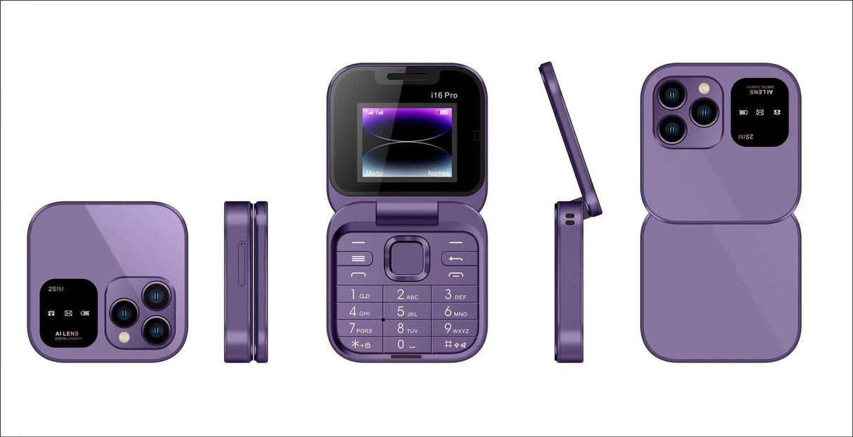 i16 Pro Mini Flip Phone - Dual SIM, AI Lens Digital Camera, Compact & Stylish Design(Blue)