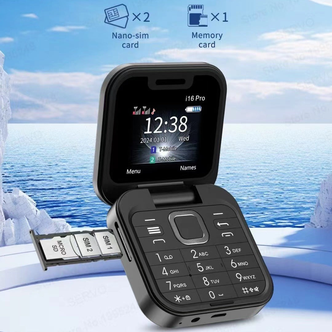 i16 Pro Mini Flip Phone - Dual SIM, AI Lens Digital Camera, Compact & Stylish Design(Blue)