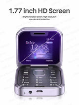 i16 Pro Mini Flip Phone - Dual SIM, AI Lens Digital Camera, Compact & Stylish Design(Purple) - 45-Degree Angle