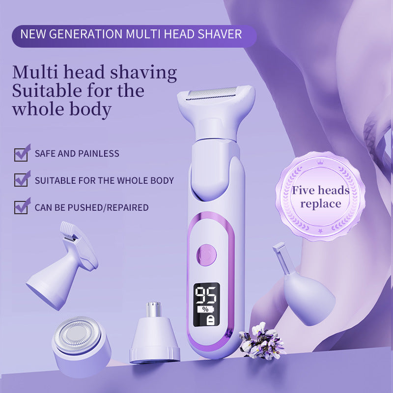 5-in-1 Electric Lady Shaver & Grooming Kit - LCD Display, USB-C Rechargeable, Full Body Hair Removal(pink)