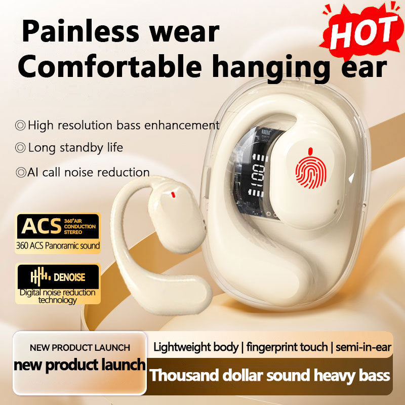 OWS Open-Ear TWS Earbuds with AI Translation - Bluetooth 5.4, 360 ACS Sound, LED Display Case(White)