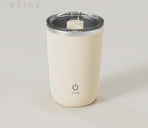 Beige mini portable electric self-stirring mug with sipping lid
