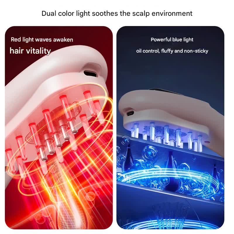 Electric Scalp Massager Comb with Red & Blue Light Therapy - 5 Vibration Modes & Liquid Dispenser(White)