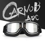 Retro Motorcycle Goggles - Windproof, UV400 Protection, Anti-Impact PC Lenses with Leather Frame(Black leather gray lens) - Front View
