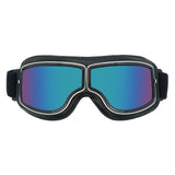 Retro Motorcycle Goggles - Windproof, UV400 Protection, Anti-Impact PC Lenses with Leather Frame(Black leather colored lens)