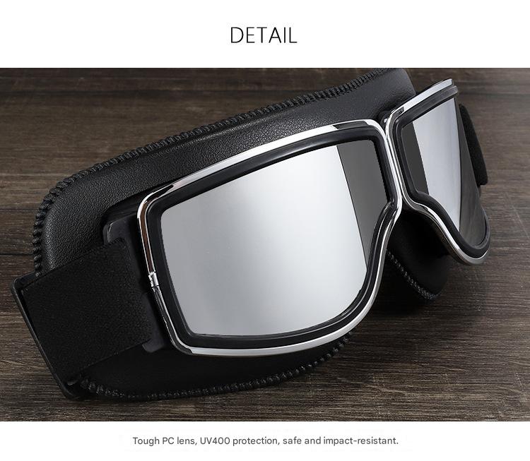 Retro Motorcycle Goggles - Windproof, UV400 Protection, Anti-Impact PC Lenses with Leather Frame(Black leather colored lens)