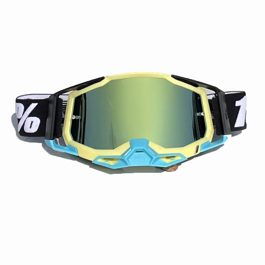 Pro Motocross Goggles - Windproof, UV400 Protection with TPU Frame & PC Lens, Adjustable Strap(Yellow frame,gold lens)