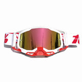 Pro Motocross Goggles - Windproof, UV400 Protection with TPU Frame & PC Lens, Adjustable Strap(White frame,red lens)