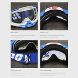 Pro Motocross Goggles - Windproof, UV400 Protection with TPU Frame & PC Lens, Adjustable Strap(White frame,transparent lens)