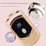 2pc Rechargeable Electric Heated Eyelash Curler - 55C Constant Temperature, LED Display, Gentle Curling(Gold) - Top-Down View
