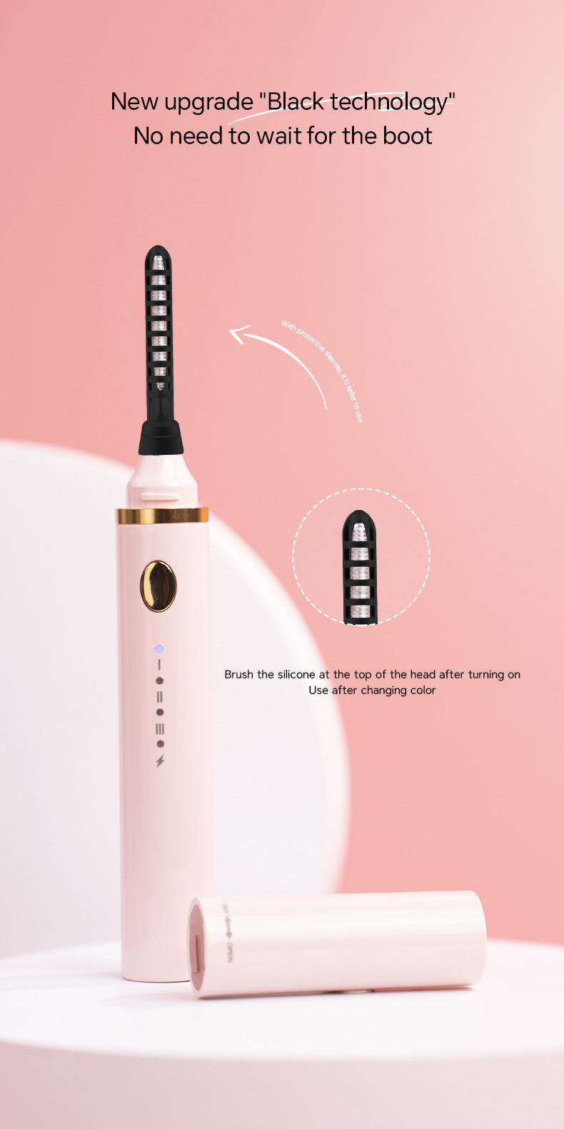 Rechargeable Heated Eyelash Curler Wand - 3 Temperature Gears, Type-C Charging, All-Day Curl(White)