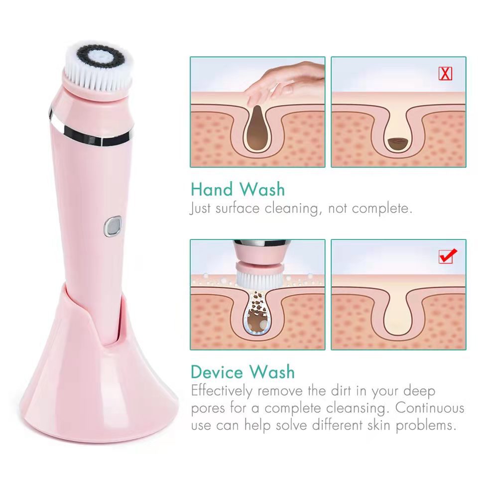 4-in-1 Electric Facial Cleansing Brush & Massager - IPX6 Waterproof, 3 Speeds, Bi-Directional Spin, USB Rechargeable(white)