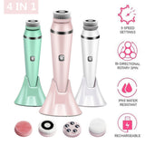 4-in-1 Electric Facial Cleansing Brush & Massager - IPX6 Waterproof, 3 Speeds, Bi-Directional Spin, USB Rechargeable(Light green) - Front View
