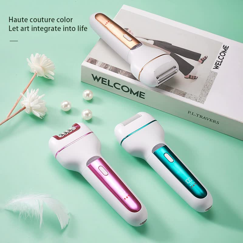 3-in-1 Ladies Electric Epilator, Shaver & Callus Remover with LED Display - Rechargeable & Waterproof(Light Green)